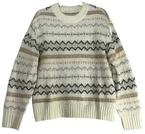 American Eagle Cream Tribal Fair Isle Crew Neck Sweater Size S